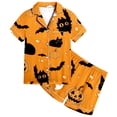 thumbnail image 4 of Shadoumai Halloween Pajamas Set Summer Button Down Pumpkin Print Short Sleeve Button Shirt Shorts Pajama Set Silk Sleepwear Nightwear Loungewear 2-Piece Sleepwear Pjs for, 4 of 4
