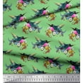 thumbnail image 2 of Soimoi Green Cotton Poplin Fabric Leaves,Floral & American Robin Bird Printed Fabric 1 Yard 42 Inch Wide, 2 of 3