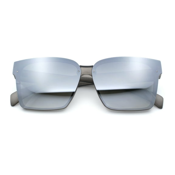 Retro Rimless Horn Rim Plastic Rectangular Classy Fashion Sunglasses Slate - Silver Mirror