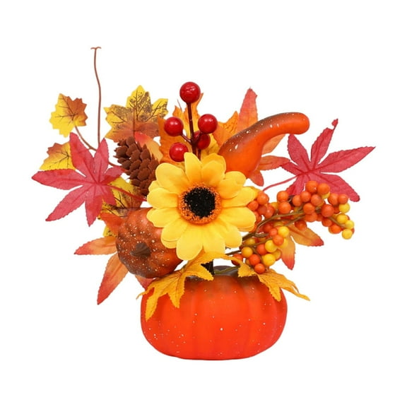 Eoozwa Thanksgiving Decorations Artificial Pumpkins, Decorative Pumpkin with Maple and Flowers for Harvest Fall Decor Table Centerpiece Shelf Fireplace Mantle Living Room Home Kitchen Party