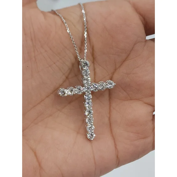14K White Gold Plated 4Ct Round Cut Lab Created Diamond Cross Pendant Chain