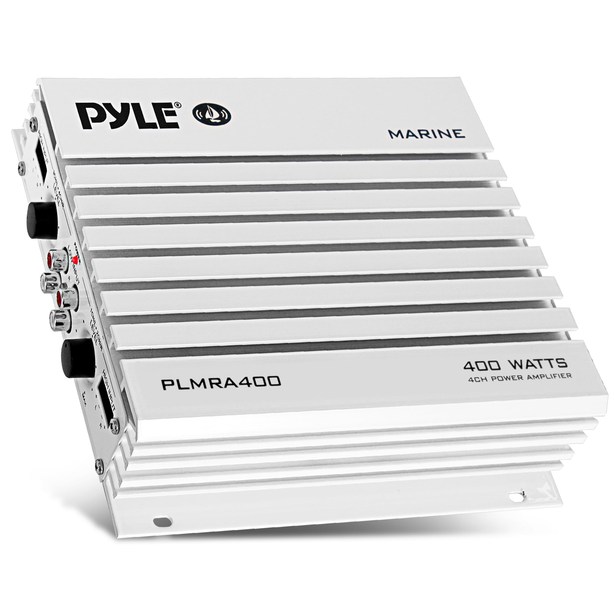 Pyle PLMRA400 4 Channel Waterproof Vehicle Audio Amplifier, White, 3.95 lb