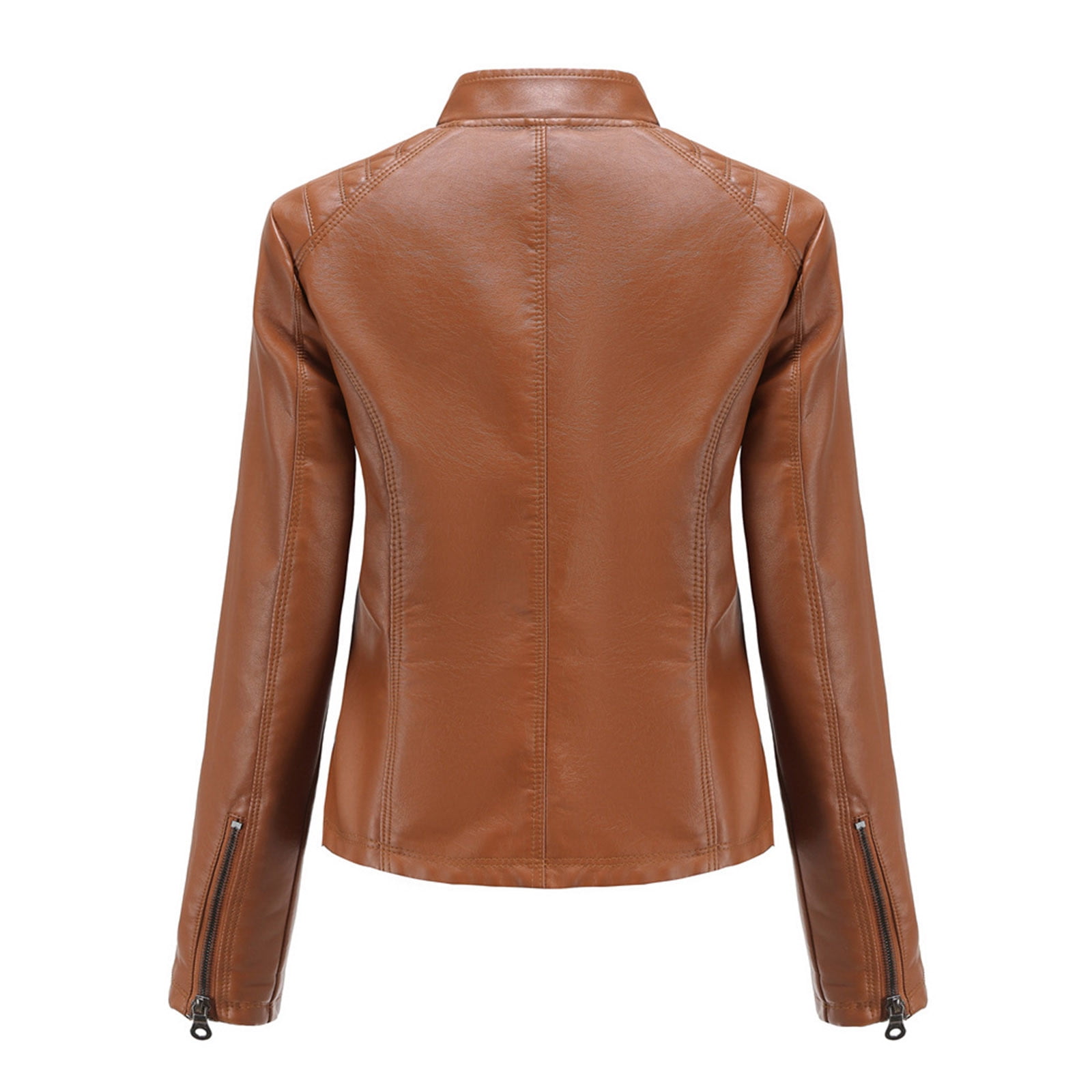 Women's Zip Up Stand Collar Faux Leather Jacket Fitted Slim Fit Moto Biker Jacket Plus Size with Pockets Girls' Outerwear Jackets & Coats Fall Hackets for Women