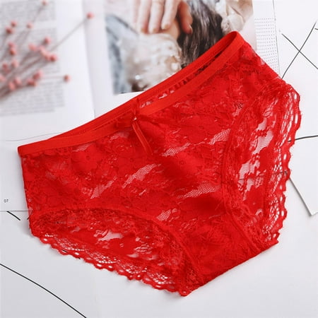 DondPO Womens Underwear Panties for Women Women Lace Sexy Panties Hollow Mesh Trousers Bow Low Waist Panties Seamless Underwear Lingerie for Women Cotton Underwear Red One Size
