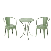 Leona Outdoor 3 Piece Iron Bistro Set, Matte Green