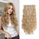thumbnail image 1 of Extensiones de cabello rubio StrRid con clip ondulado de 18.0 in de largo, clips gruesos sintéticos en postizos para mujeres, 5 piezas, no se anudan fácilmente, extensión invisible natural para bodas,, 1 of 5