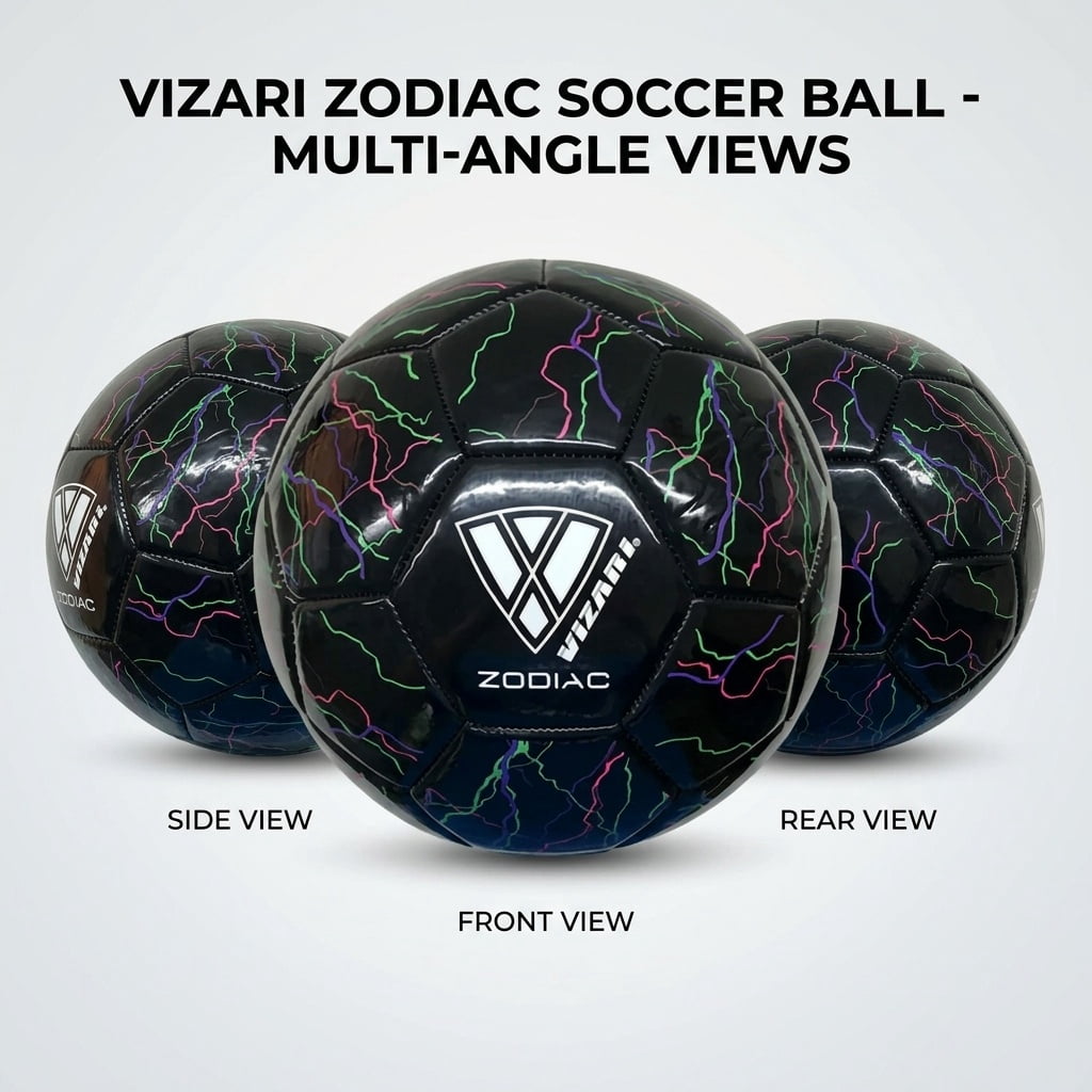 Vizari Zodiac Soccer Ball | Sizes 3, 4, 5 | Durable Waterproof Synthetic Leather | For Youth & Adults - BLACK, 3