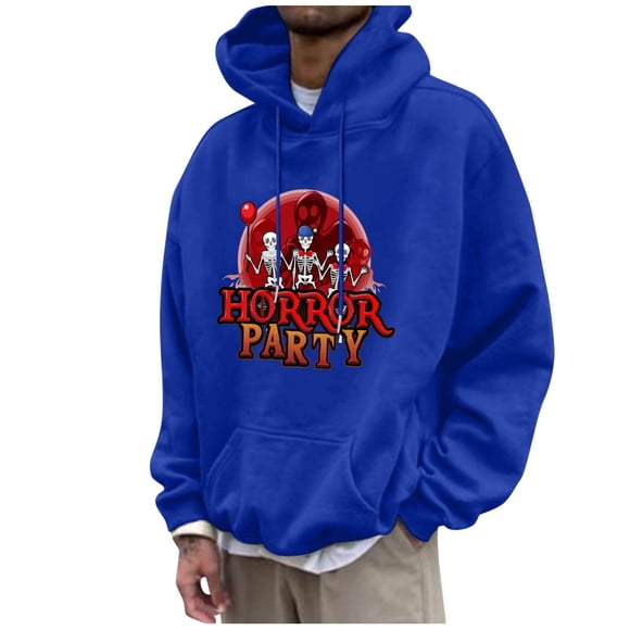 LUOGENLI Mens Hoodies Pullover Camo Halloween Pullover Hoodie Long Sleeve Casual Sweatshirt with Graphic Print for Fall Season Comfort Fit Men Hoodies Graphic Blue Size M