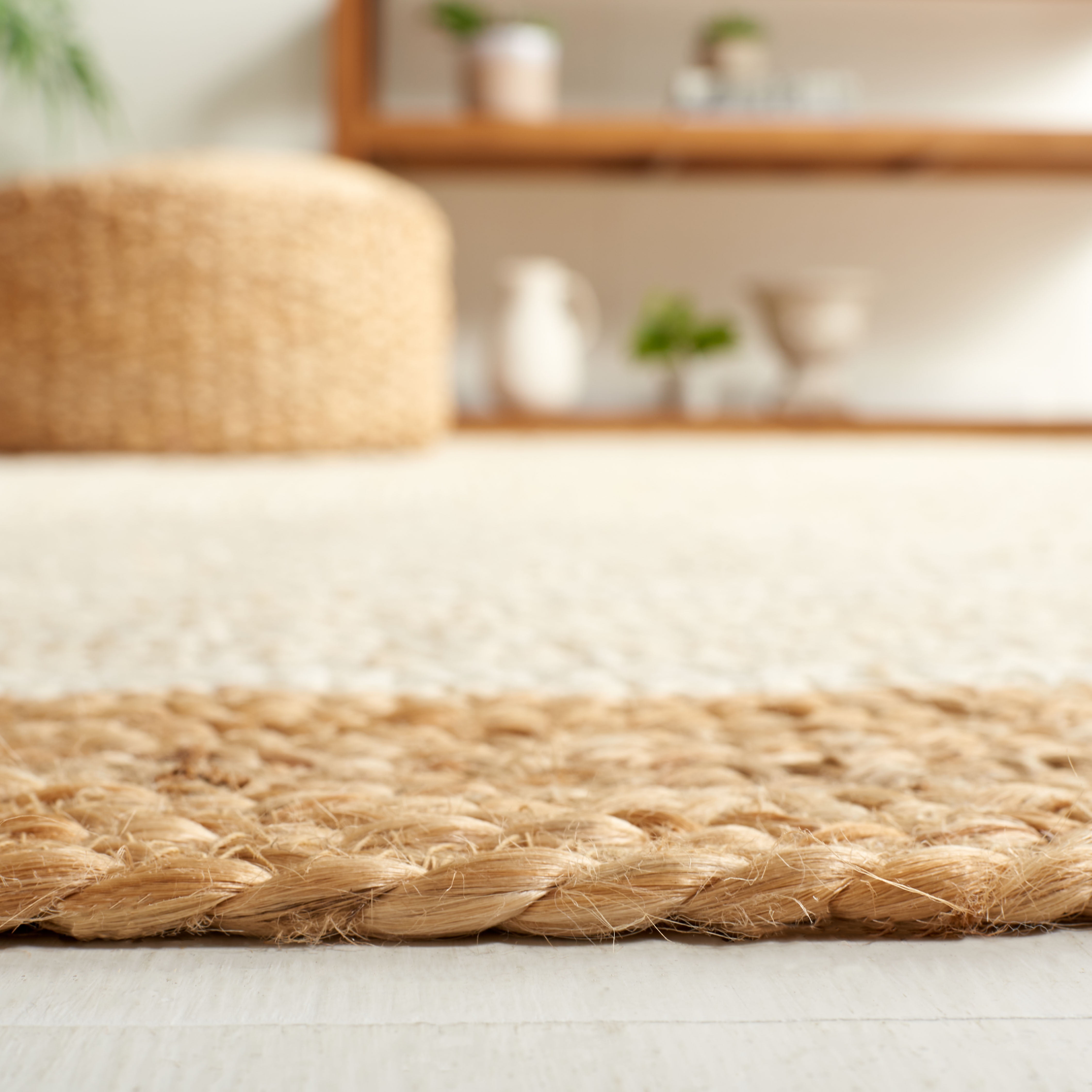 SAFAVIEH Natural Fiber Cebrail Geometric Area Rug, Ivory/Natural, 11' x 11' Round