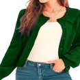 thumbnail image 1 of Cardigan Court Uni pour Femmes, Manches Lanterne, Col à Revers Volanté, Boutonné, Tricot, Vêtement d'Extérieur, Vert, M, 1 of 6
