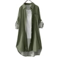 thumbnail image 4 of Outfmvch Womens Button Down Shirts Button Down Plaid Shacket Shirt Office Drop Shoulder Blouse Lapel Long Blouses Tops Collared Roll Up Long Sleeve Army Green XL, 4 of 4