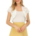 thumbnail image 1 of Cárdigan de encaje para mujer INSPIRE CHIC, abierto al frente, elegante, de manga corta, transparente, con flores, bolero recortado, top de encaje, talla XS, blanco, 1 of 8