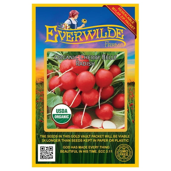 Everwilde Farms - 250 Organic Cherry Belle Radish Seeds - Gold Vault Jumbo Bulk Seed Packet