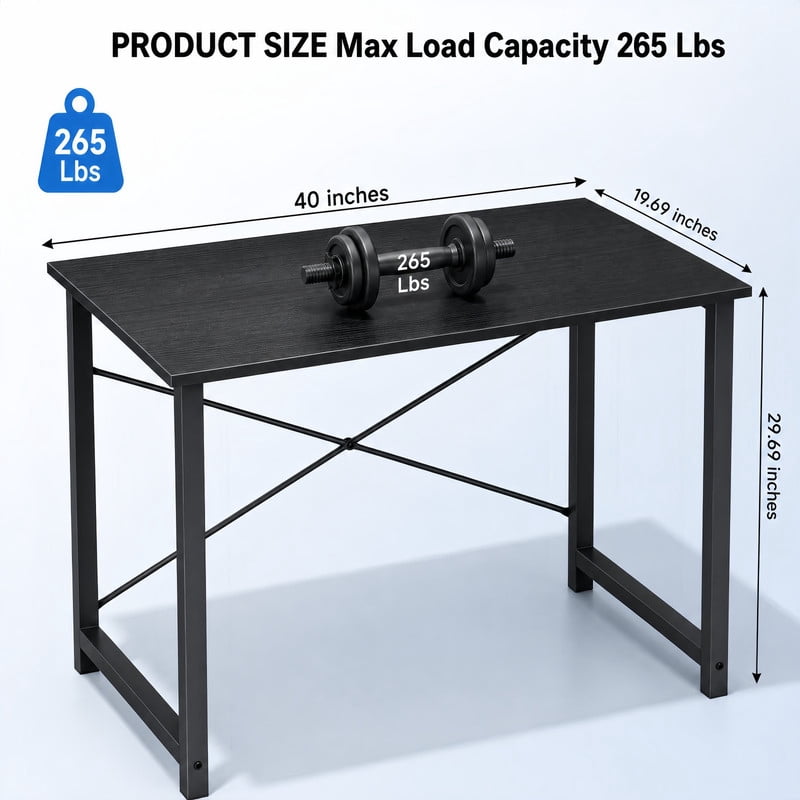 BEAUTYPEAK 40" Computer Desk Writing Gaming Table with Wood Top X-Shaped Reinforced Frame, Black