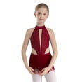 thumbnail image 2 of inlzdz Kids Girls Gymnastics Leotard Lyrical Dancewear Shiny Rhinestone Latin Jazz Ballet Dance Burgundy 14, 2 of 7