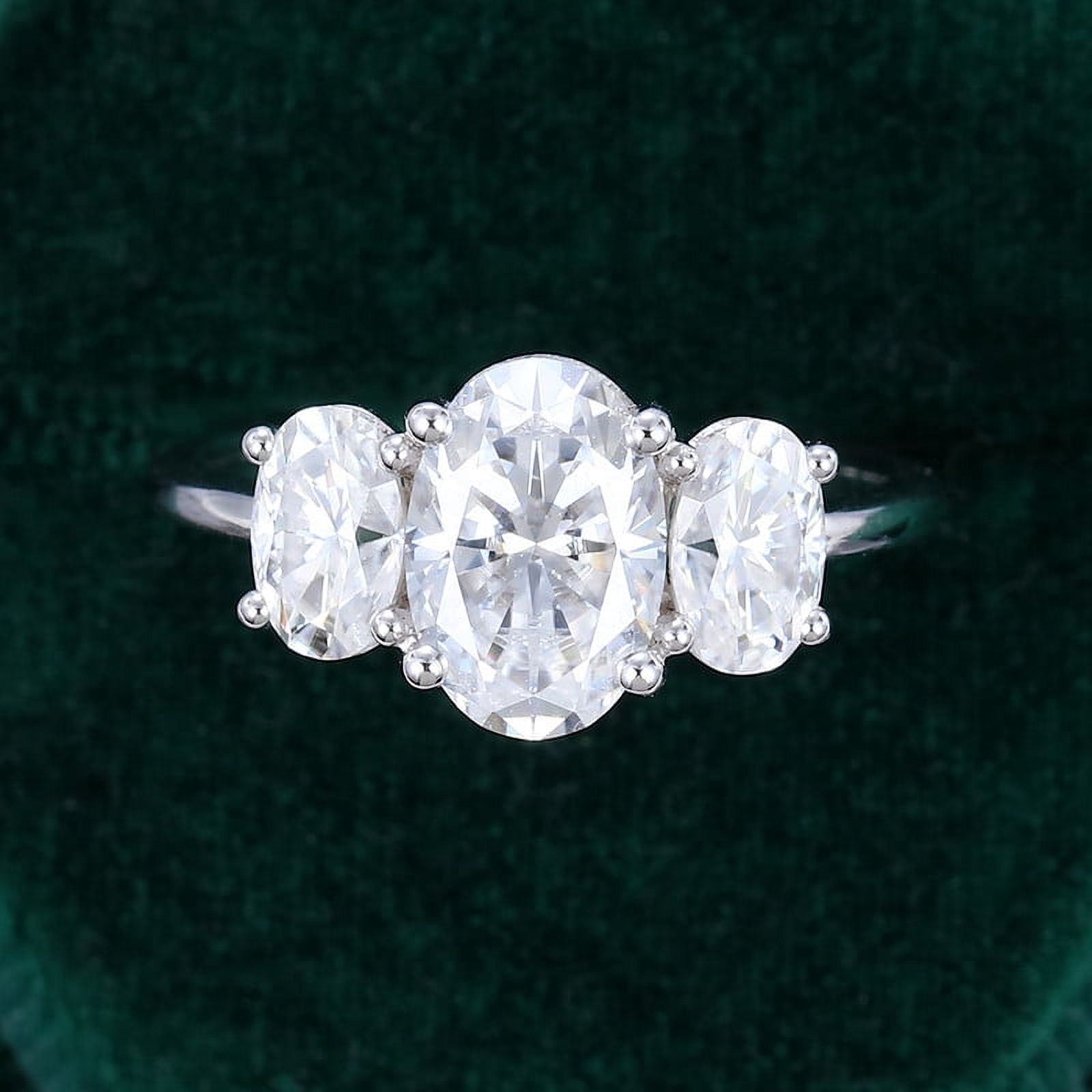 Spot Jewel White Gold Plated 14K Diamond Ring - Oval Cut Excellent 2 Ct Diamond Ring for Women - 3 Stone Engagement Wedding Rings for Her - Trilogy Rings for Women - Gifts - Unique Gift for Her
