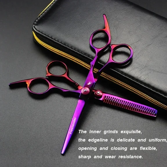2pcs purple Professional 6 inch Hair Scissors Thinning Barber Cutting Hair Shears Scissor Tools Hairdressing Scissors
