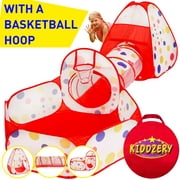 3pc Kids Play Tent Crawl Tunnel and Ball Pit with Basketball Hoop - Durable Pop Up Playhouse Tent for Boys, Girls, Babies, Toddlers & Pets - for Indoor and Outdoor Use, With Carrying Case