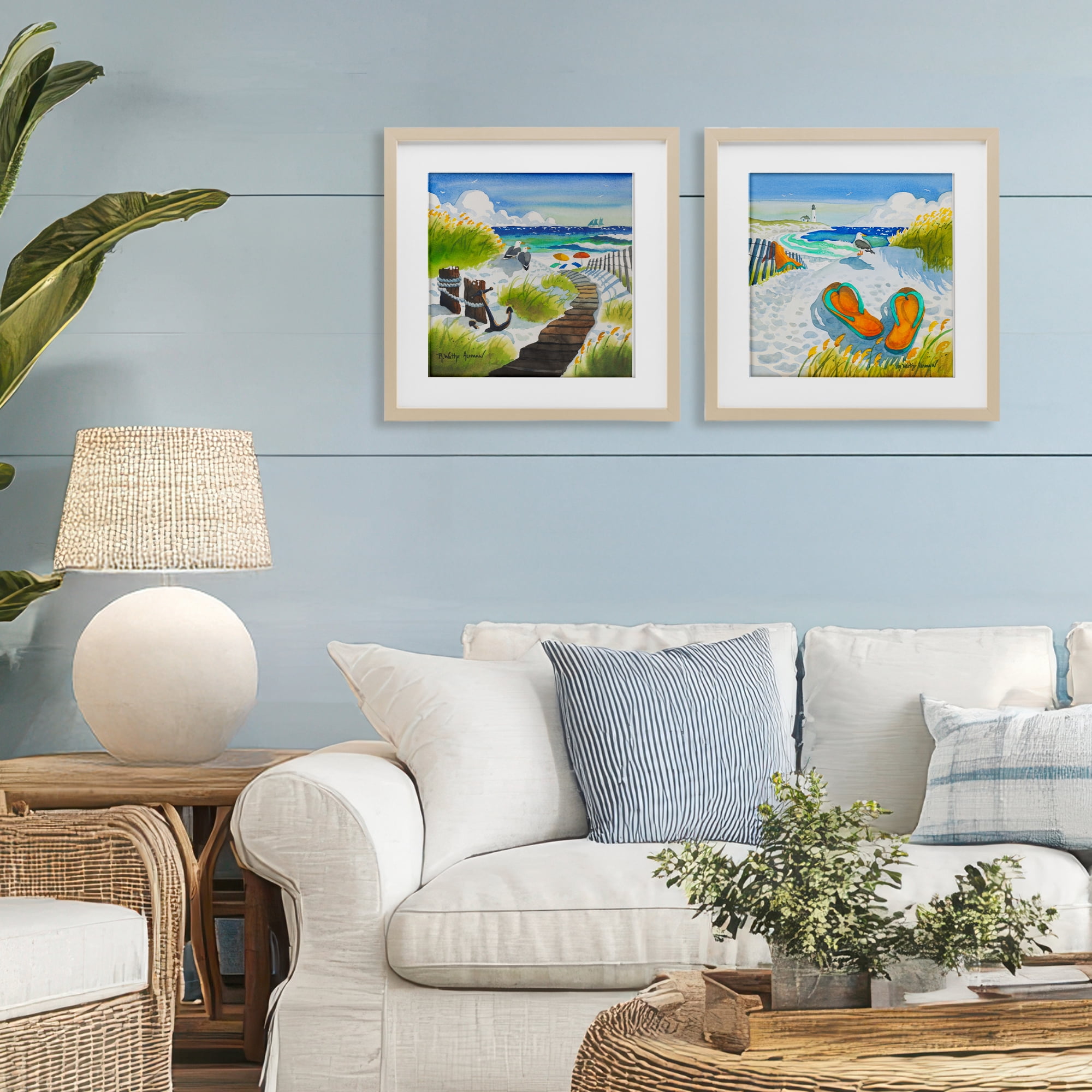 Stupell Industries Boardwalk Through Beach Scenery 2 Piece Birch Framed Print Under Glass Set, design by Robin Altman
