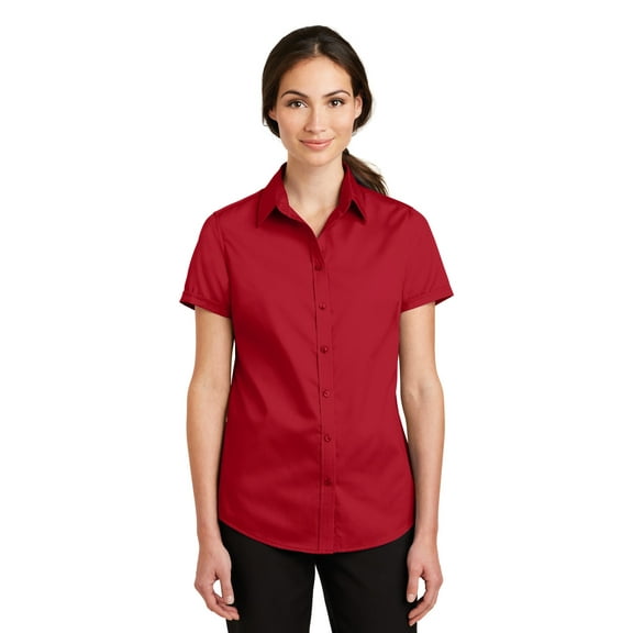 Port Authority Adult Female Women Plain Short Sleeves Shirt Rich Red X-Small