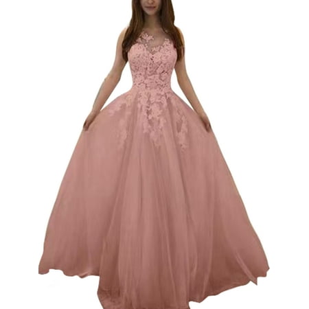 Plus Size Bridal - Plus Size Wedding Dress for Women Lace Crochet Formal Bridesmaid Dress Sleeveless V Neck Prom Gown Long Maxi Dress Party Cocktail Pink S = US 4-6