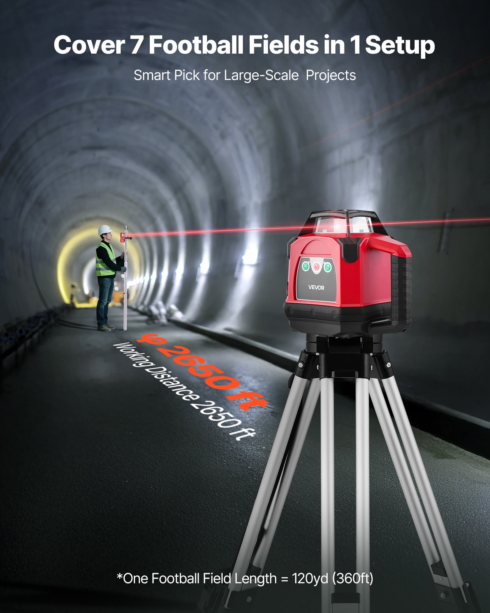 VEVOR Rotary Laser Level Kit, 2650ft 360-Degree Self Leveling Red Horizontal Laser Transit,with Heavy-duty Tripod, Receiver, Remote Control, Toolcase, IP66 Waterproof, 0.06in/100ft for Construction
