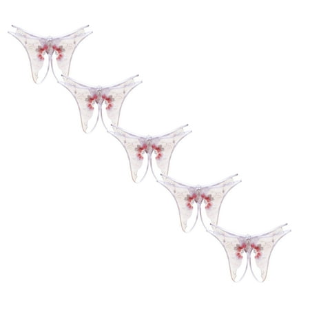 

Womens Underwear Brief Low Waist Flower Embroidery Hollow Out Transparent Mesh Thong Open Crotch Free Panties5PC