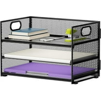 3 Tier Paper Organizer Letter Tray, Mesh File Organizer with Handle, Paper Sorter Desk Organizer for Home Office Supplies