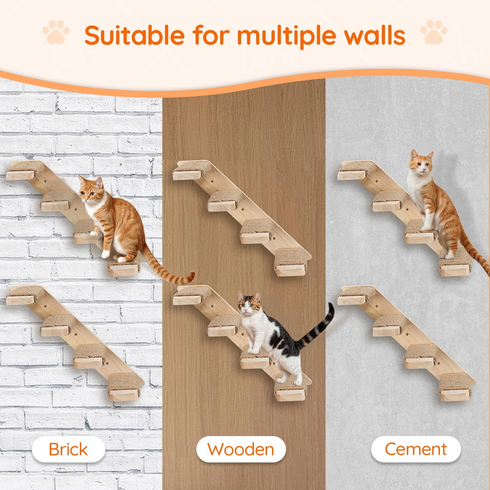 Cat Wall Shelves Set Of 2  Wood Mounted 4-level Steps Climber Furniture Climbing With Jute For Perches And Platforms Nl42cs03