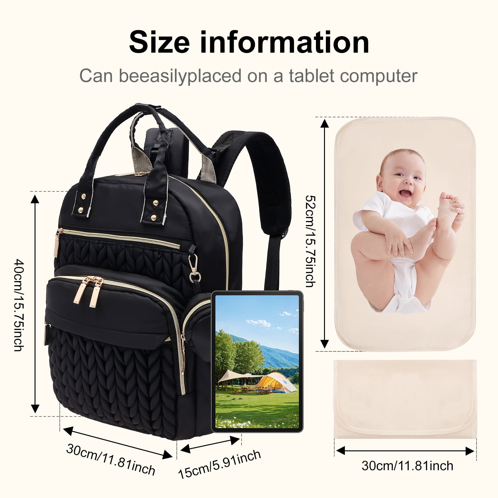 Threns Baby Diaper Bag Backpack, Baby Essentials Tote Bag with Changing Pad and Stroller Straps, Multi Function Travel Diaper Backpack for Moms and Dads, Black