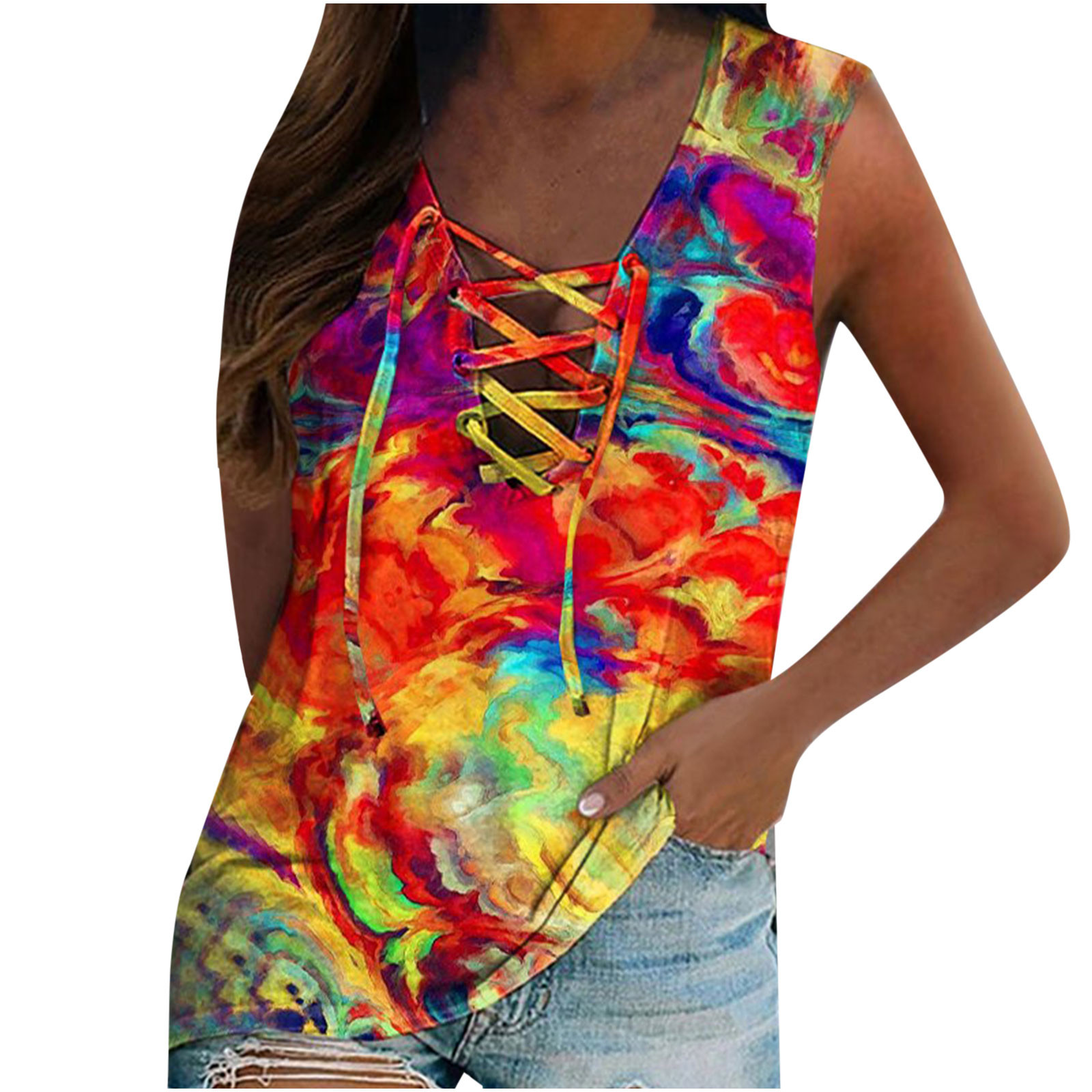 Womens Tie Dye Tank Tops Trendy Cross 