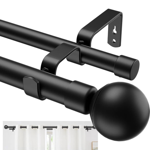 Barra de Cortina Doble Telescópica de Metal 81-310 cm con Soportes Negro 3.1M