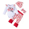 thumbnail image 1 of Conjunto De Canastilla Para Niñas Pequeñas, Monos Para El Día De San Valentín, Estampado De Corazón De Amor, Manga Larga, Lazo, Volantes, Pantalones, Conjunto De Gorro Odeerbi LM103-8346, 1 of 9