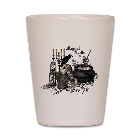 CafePress - Modern Vintage Halloween Skull - White Shot Glass, Unique and Funny Shot Glass