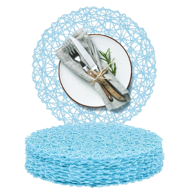 Placemats AHHFSMEI, papel trenzado, redondo, juego de 12 unidades, color azul claro