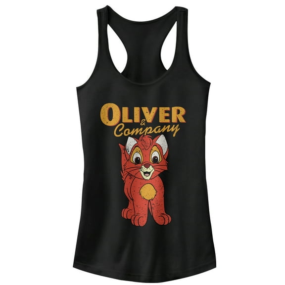 Junior's Oliver & Company Kitten Portrait  Racerback Tank Top Black Large