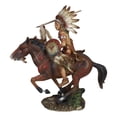 thumbnail image 2 of Ebros Eagle Warrior War Headdress On Horse Throwing Spear Figurine 13"H, 2 of 8