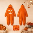 thumbnail image 4 of Swanpen Women Halloween Pumpkin Onesie , Hooded Plush One Piece Pajamas, Cute Jack O' Lantern Jumpsuit for Halloween Party & Loungewear,Orange, 4 of 9