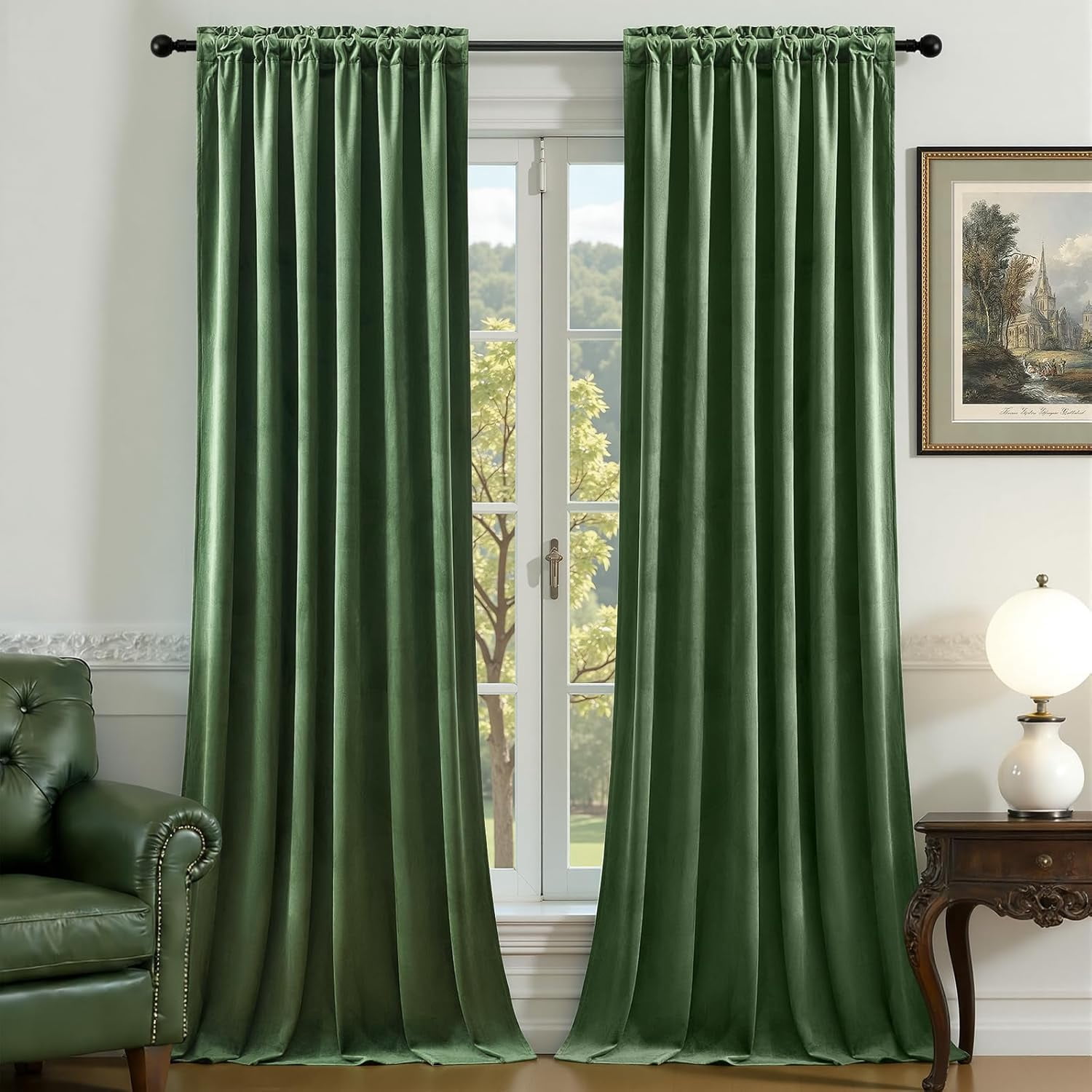 Galenzoov 52*84 inch 2 Panels Velvet Curtains for Home, Room Darkening Heat Blocking Blackout Window Curtains Back Tab Rod Pocket Drapes for Bedroom,Living room,Office,Olive Green