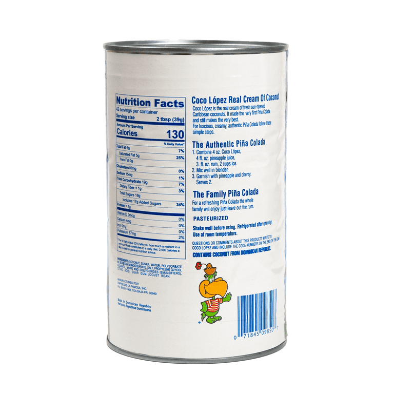 Coco Lopez Real Cream of Coconut, 57.5oz, Good for Pina Coladas