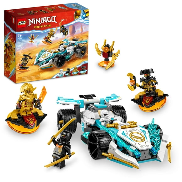 LEGO NINJAGO Zanes Dragon Power Spinjitzu Race Car Building Toy Set, Features a Ninja Car, 2 Hover Flyers, Dragon Toy, and 4 Minifigures, Gift for Kids Aged 7+, 71791