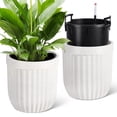 thumbnail image 1 of Self-Watering Tall Planters Set of 2 – Large Indoor/Outdoor Flower Pots with Marble Finish, Water Level Monitor & Hidden Wheels – Decorative Plant Containers for Living Room, Patio, Garden, Office, 1 of 8