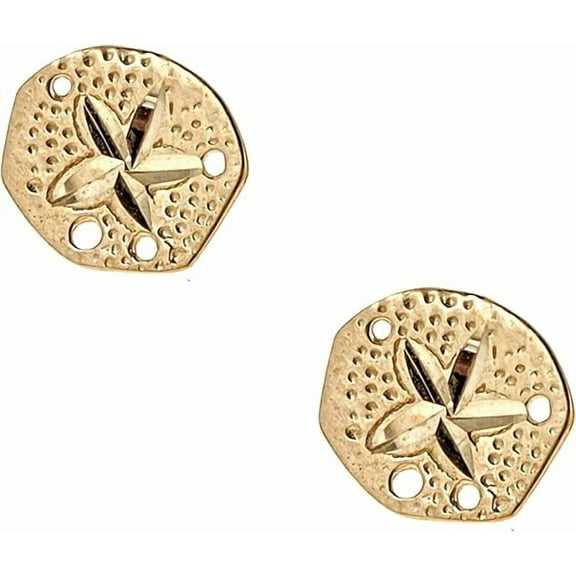 14k Yellow Gold Sand Dollar Stud Earrings, Diamond-Cut, Small 7mm