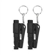 2 Pack Keychain Car Escape Glass Breaker Window Punch Hammer Tool with Integrated Emergency Whistle & Seatbelt Cutter Black