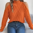 thumbnail image 7 of Womens Exposed Shoulder Turtleneck Sweaters Fall Long Sleeve Cable Knit Sexy Jumper Tops, 7 of 7