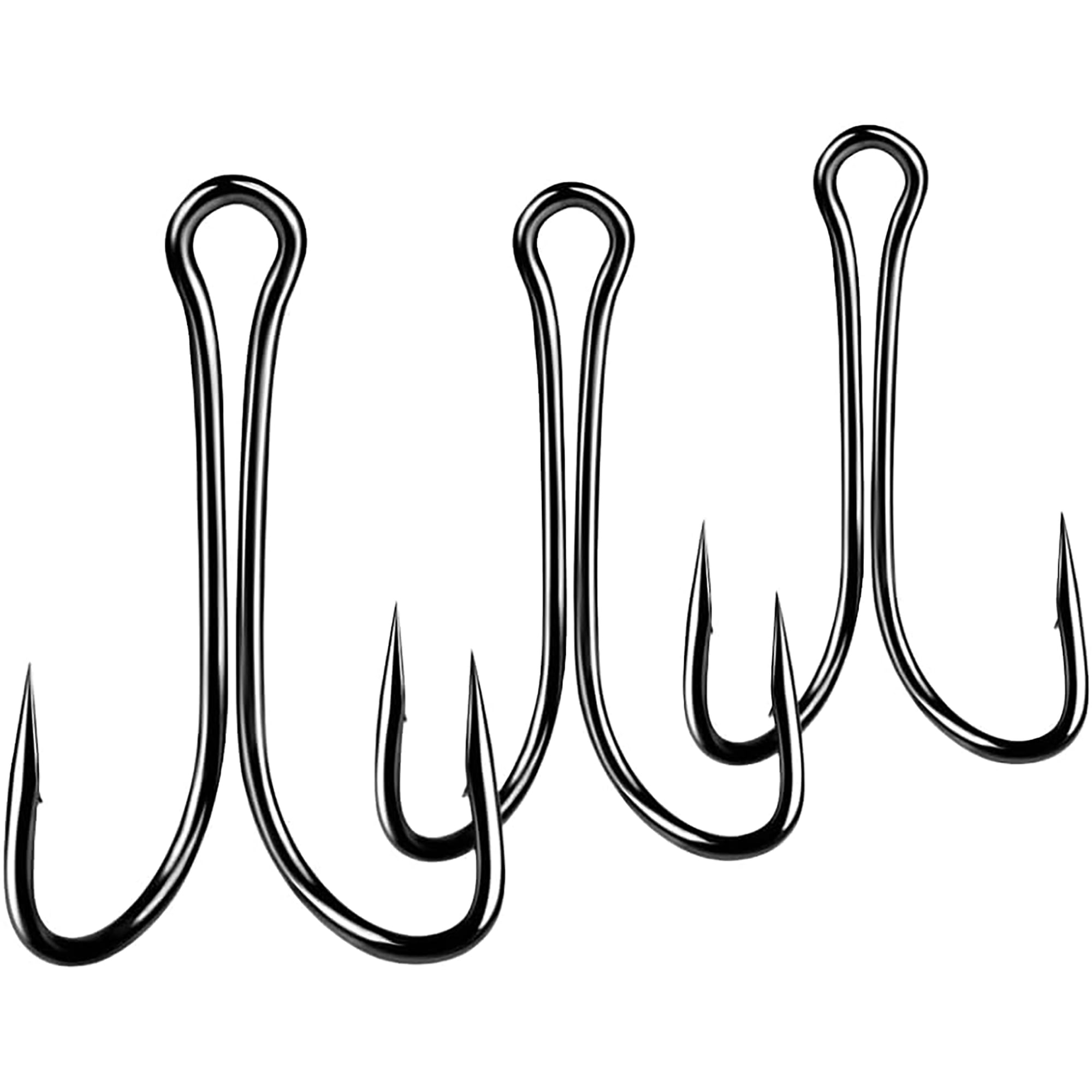 BESTSKY 50 Pack Double Fish Hooks Various Sizes Lure Hook High Carbon Steel Strong Open Shank Barbed Frog Hooks for Freshwater and Saltwater (2/0#) Black