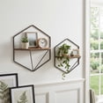 thumbnail image 4 of Wall Mounted Geometric Shelves for Home Decor - Hexagon Hanging Storage Organizer for Living Room, Bedroom, or Entryway - Wall Organizer Storage for Bathroom - Set of 2, 20", 16", Brown & Black, 4 of 12