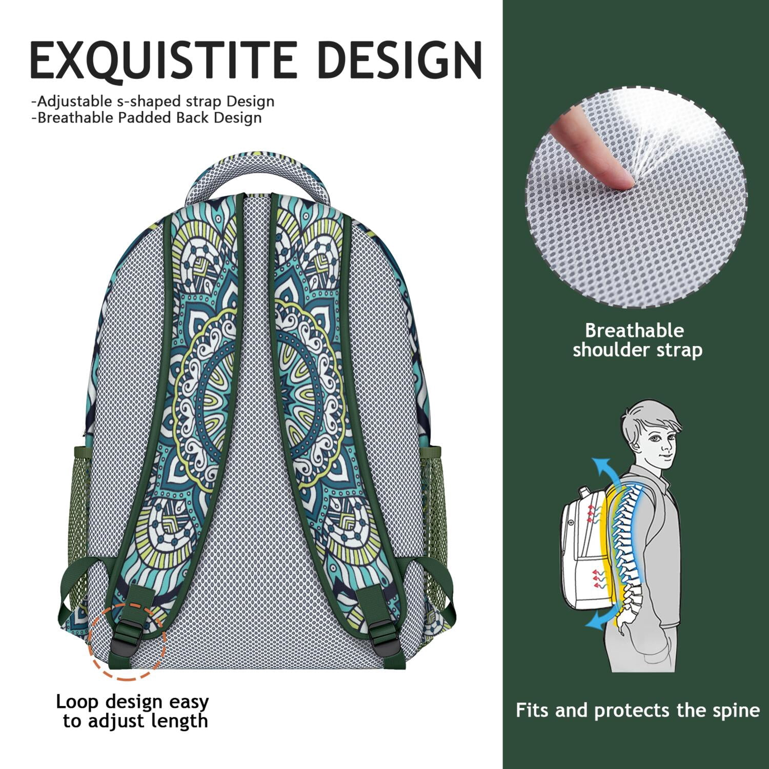 Exotic Cultural Mandala Waterproof School Bag - Ergonomic Backpack for College Students & Commuters