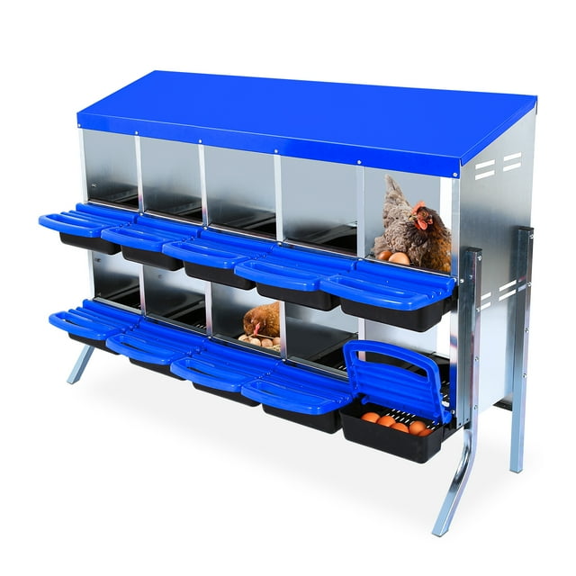 10 Hole Chicken Nesting Box - Galvanized Steel Roll Away Design, Rustproof Metal Laying Box with Removable Dividers & Ventilation, Easy Egg Collection & Cleaning for Indoor/Outdoor Coop