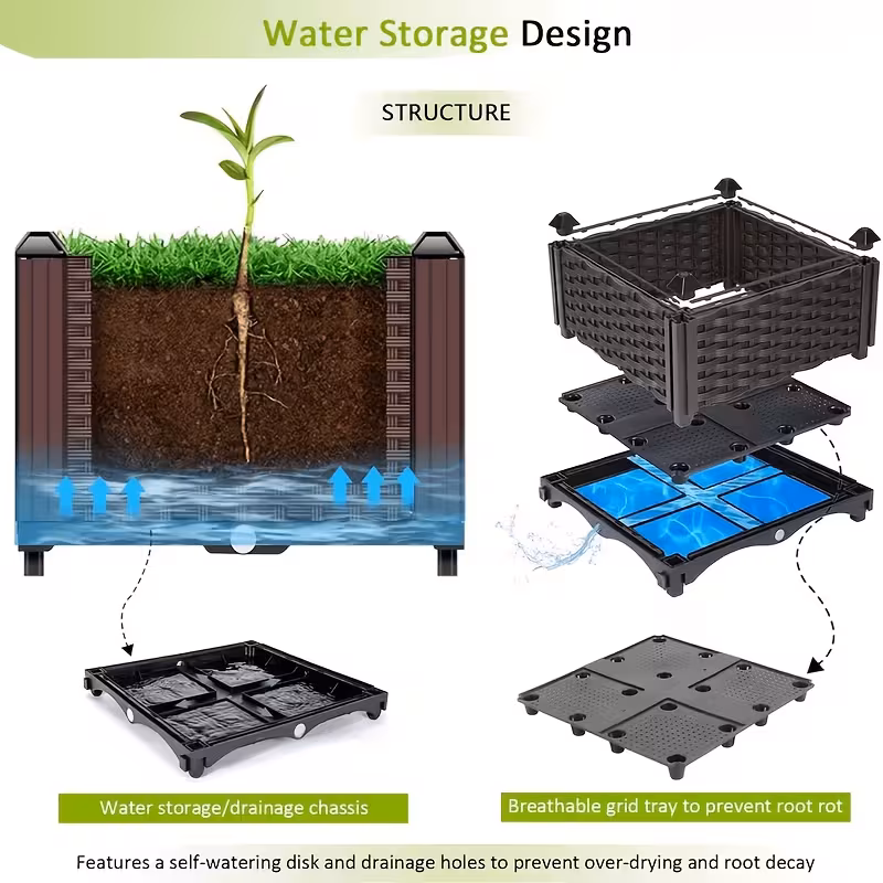 All-Weather Square Raised Planter Box with Drainage System, Outdoor Elevated Planter for Balcony, Railing, Garden, Lawn and Creative Christmas Decor